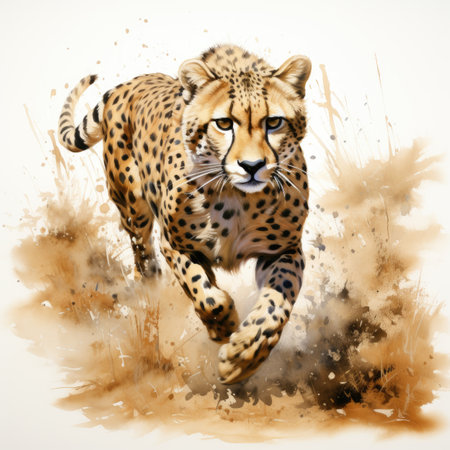 Cheetah running on watercolor background.の素材