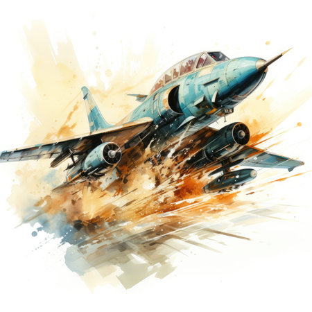 Fighter jet fighter in action on a white background.の素材