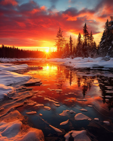 Fantastic winter landscape. Dramatic overcast sky. Beauty world.の素材