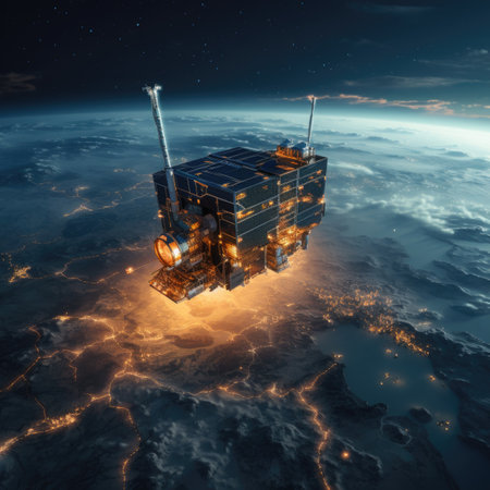 Satellite on planet Earth at night.の素材