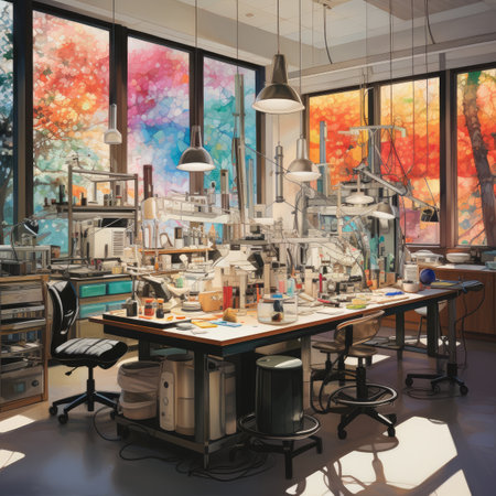 a laboratory in an old school style with a lot of equipmentの素材