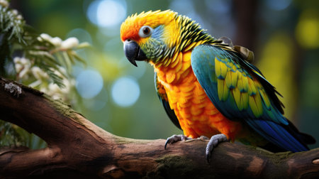 Colorful parrot sitting on a branch in the forest. Wildlife scene from nature.の素材