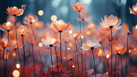 Flowers in the garden with lights and bokeh effect.の素材