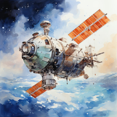 a space station on the background of the cloudy skyの素材