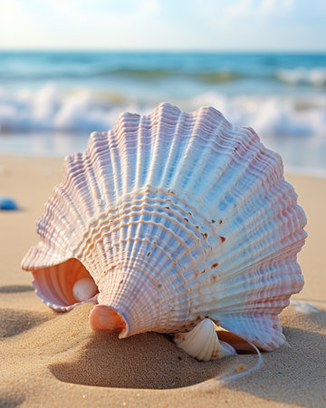 Seashell on the beach, close-up, soft focusの素材