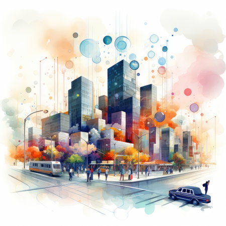 Modern cityscape with buildings and skyscrapers.の素材