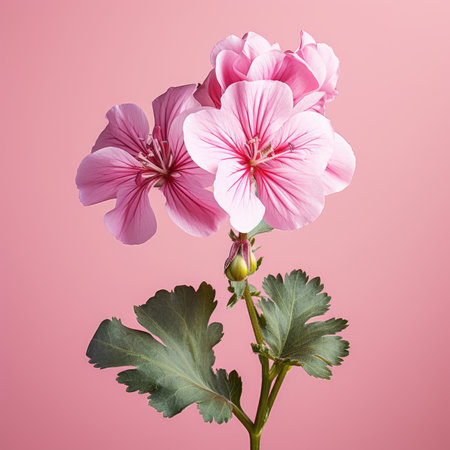 Geranium Pelargonium Flowers Isolated on a Pink Background.の素材