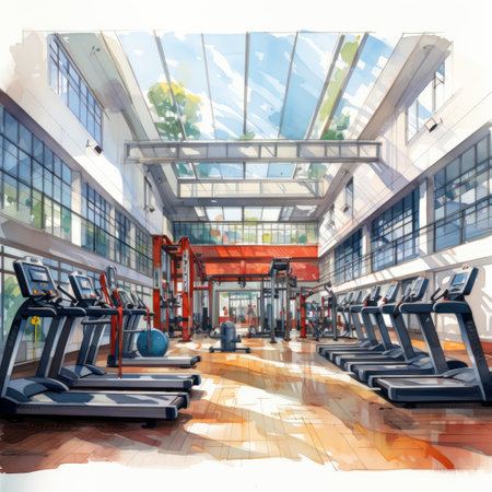 Watercolor Interior of a modern fitness hall.の素材