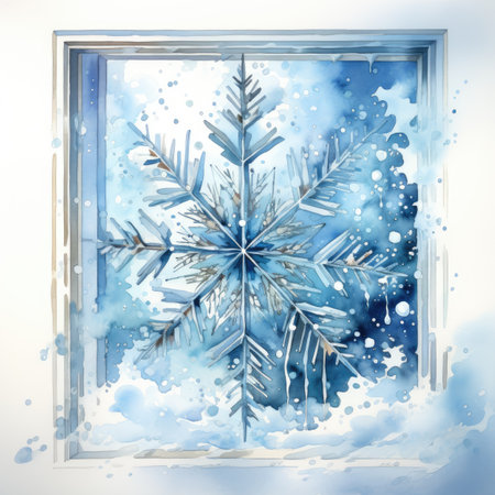 Watercolor Winter window with snowflakes.の素材
