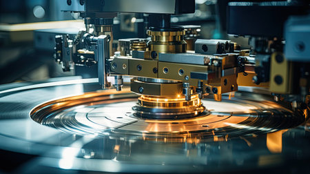 The CNC milling machine cutting the metal parts. The hi-technology mold and die manufacturing process.の素材