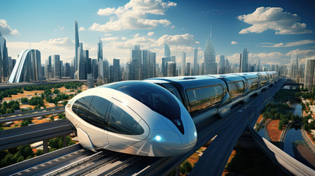 Modern high-speed train on the modern city.の素材