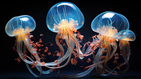 Jellyfish on a black background.の素材