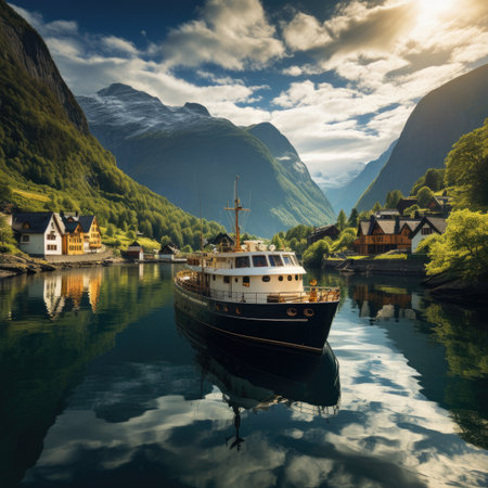 Fishing boat on the fjordの素材