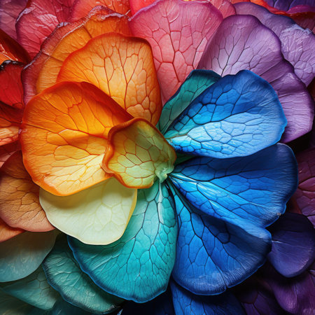 Colorful artificial flower petals close up. Abstract floral background.の素材