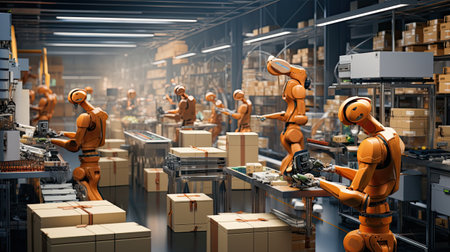 robot working in warehouse.の素材