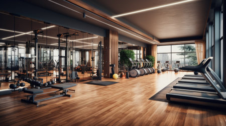 Interior of modern gym with sport equipment.の素材