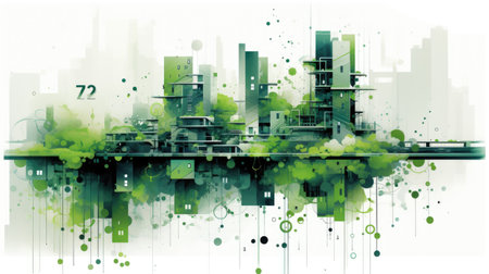 Green city background with buildings and skyscrapers.の素材