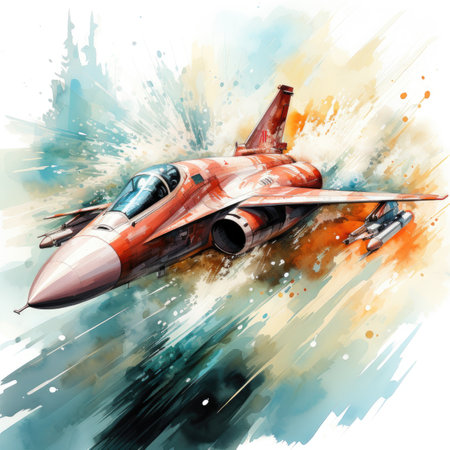 Fighter jet fighter jet on watercolor background.の素材