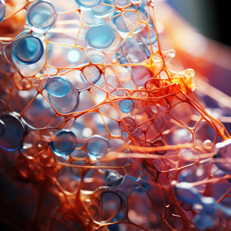 abstract background with a lot of blue and orange bubblesの素材