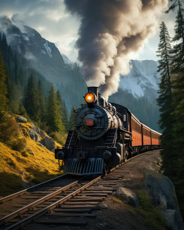 Vintage steam train in Dolomites mountainsの素材