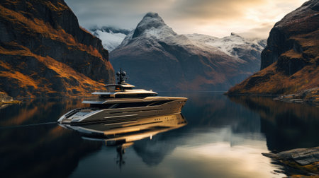 Luxury yacht in the fjord.の素材