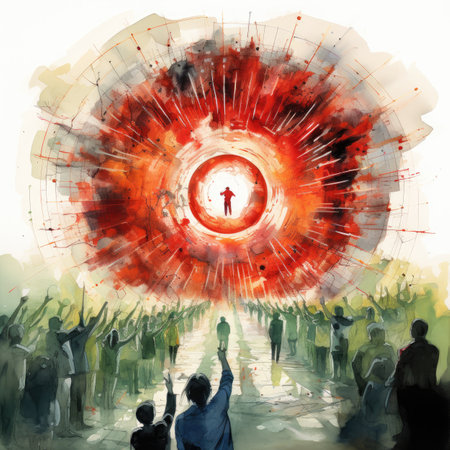 Watercolor Crowd of people in a big explosion.の素材