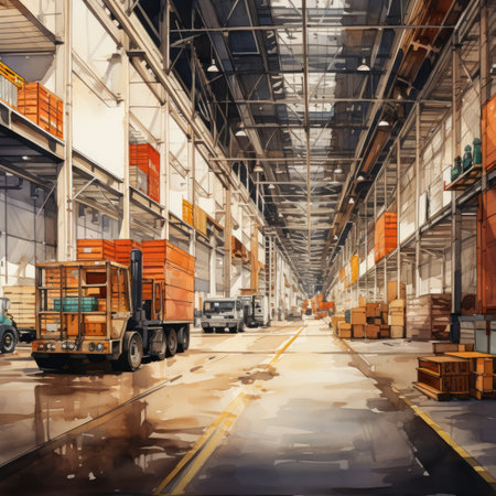 Loading and unloading of goods in a large industrial warehouseの素材