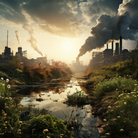 factory polluting the environment. Global warming concept.の素材