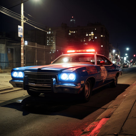 Police car on the street at night. Selective focus. Shallow depth of fieldの素材