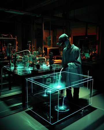 scientist in laboratory with equipment and science experiments.の素材