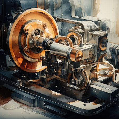 Cogwheels and shafts of an old machine.の素材