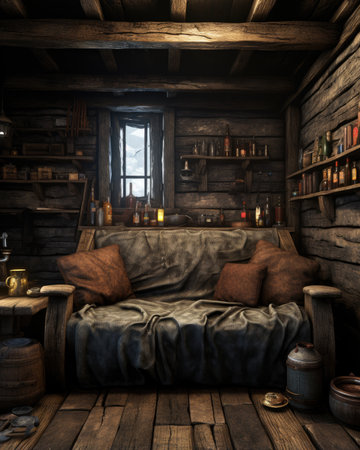 a wooden interior in a rustic style.の素材