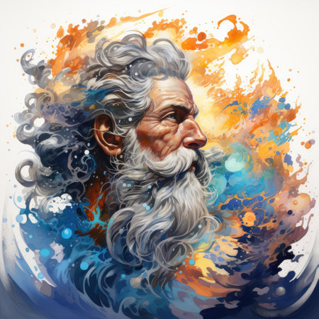 Portrait of an old man with long hair and beard.の素材