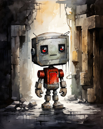 an old robot in an abandoned building.の素材