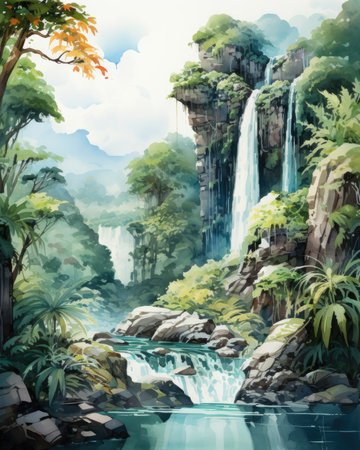 Waterfall in the forest.の素材