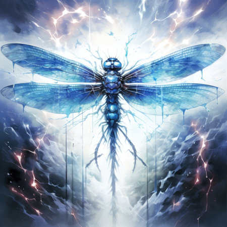 Dragonfly on the background of a thunderstorm.の素材
