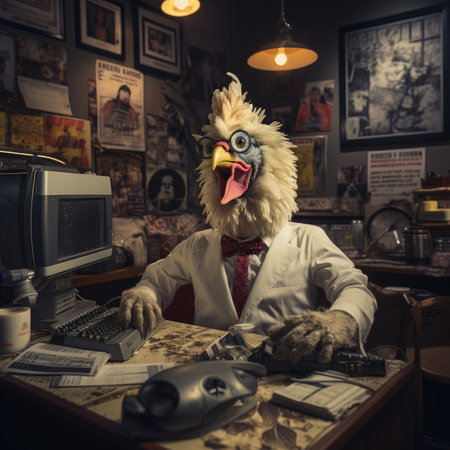 a chicken head in his officeの素材