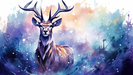 Watercolor deer in the forest.の素材