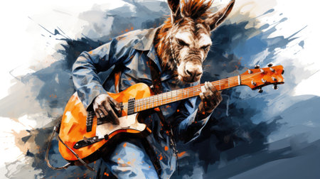 a donkey playing the electric guitar on a grunge backgroundの素材