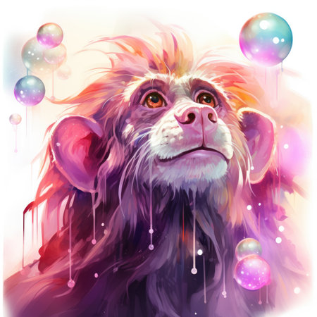 Cute cartoon monkey with colorful Christmas balls. New Year illustration.の素材
