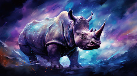 White rhinoceros in surreal space.の素材
