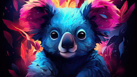 a cute koala on a background of autumn leavesの素材