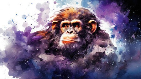 Monkey on abstract watercolor painting background.の素材