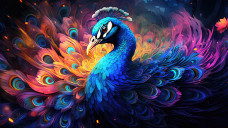 Colorful peacock on colorful background.の素材