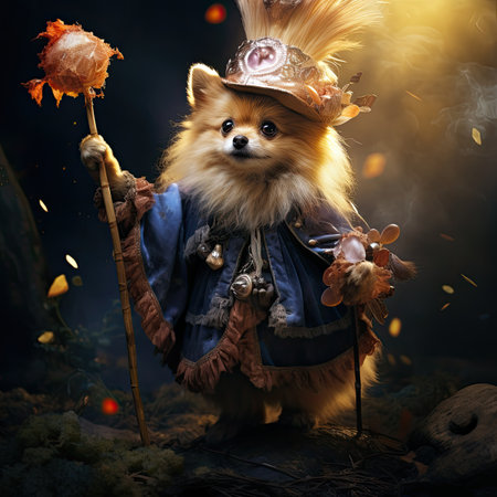 Pomeranian spitz dog dressed as a wizard. Halloween.の素材