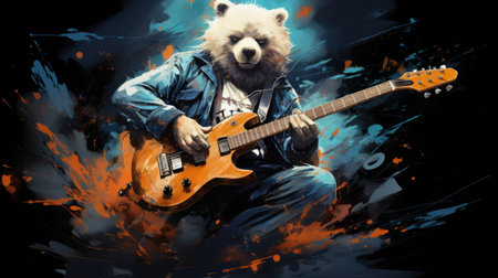 Polar bear playing the electric guitar on abstract grunge background.の素材