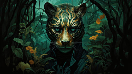 Tiger in the jungle. Illustration of a tiger in the jungle.の素材