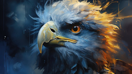 an american bald eagle in blue and orange tonesの素材
