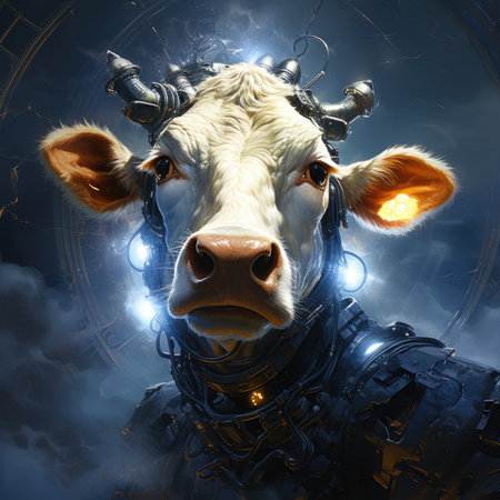 Fantasy illustration of a cow in space.の素材