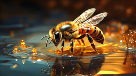 Honey bee on the water.の素材
